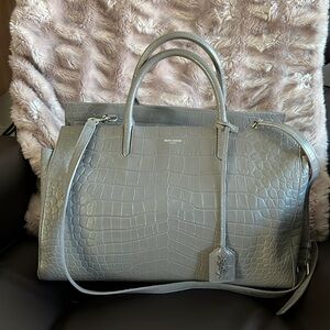 YSL Croc Embossed Leather Tote